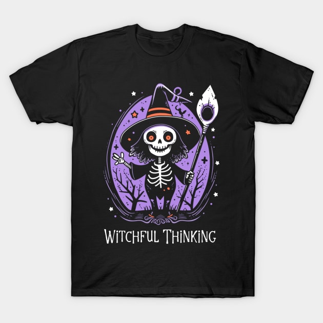 Halloween Witch Tee, Witchful Thinking T-Shirt, Spooky Sorceress Top, Enchanted Apparel, Magical Gift for Her T-Shirt by Indigo Lake